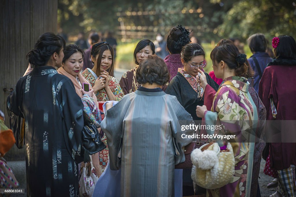 Tokyo women in traditional dress kimono Yoyogi Park Japan