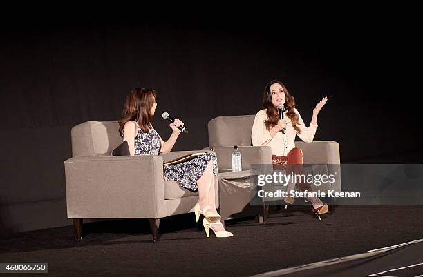 Actresses Illeana Douglas and Madeleine Stowe speak onstage during the screening of 'The Philadelphia Story' during day four of the 2015 TCM Classic...