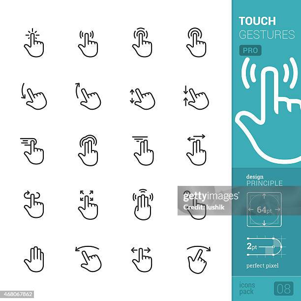 ilustrações, clipart, desenhos animados e ícones de toque gestos vetor ícones-pro pacote - monitor tátil