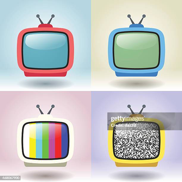 ilustraciones, imágenes clip art, dibujos animados e iconos de stock de 06 conjunto de cuatro retro televisor - television set