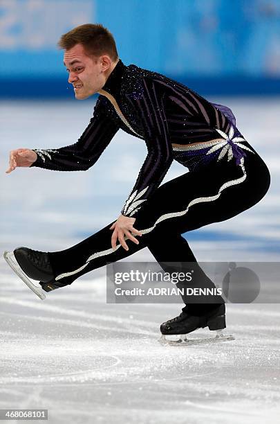 Italy's Paul Bonifacio Parkinson performs in the Men's Figure Skating Team Free Program at the Iceberg Skating Palace during the Sochi Winter...