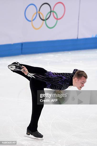 Italy's Paul Bonifacio Parkinson performs in the Men's Figure Skating Team Free Program at the Iceberg Skating Palace during the Sochi Winter...