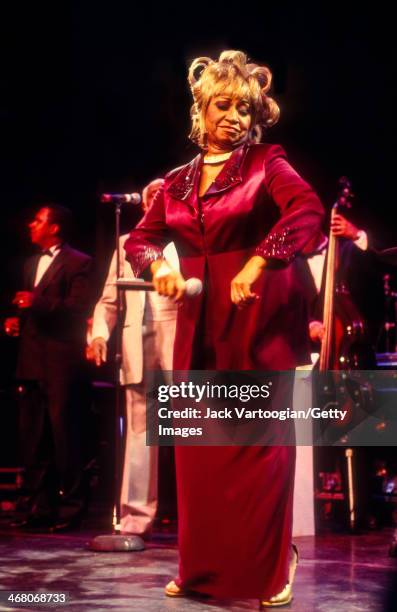 Cuban-born Salsa singer Celia Cruz performs at a MusicCares and NARAS Benefit at the Manhattan Center