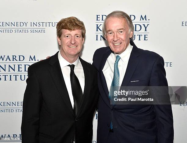 Patrick Kennedy and Ed Markey attend the Edward M. Kennedy Institute for the U.S. Senate Opening Night Gala and Dedication on March 29, 2015 in...