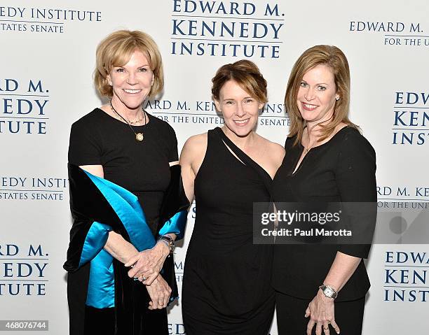 Susan Brophy, guest and Stephanie Cutter attends the Edward M. Kennedy Institute for the U.S. Senate Opening Night Gala and Dedication on March 29,...