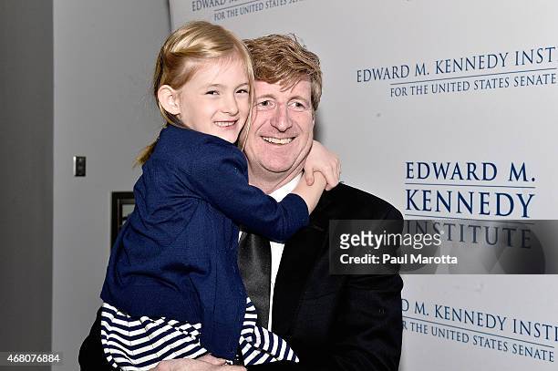 Harper Petitgout and Patrick Kennedy attend the Edward M. Kennedy Institute for the U.S. Senate Opening Night Gala and Dedication on March 29, 2015...