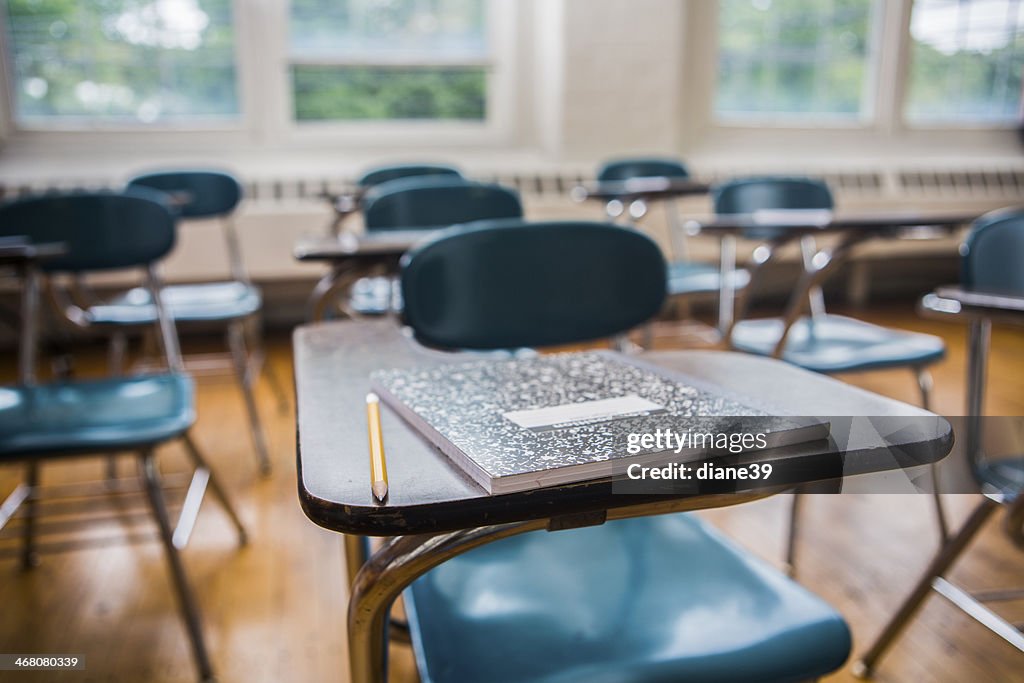 School desks in a Classroom