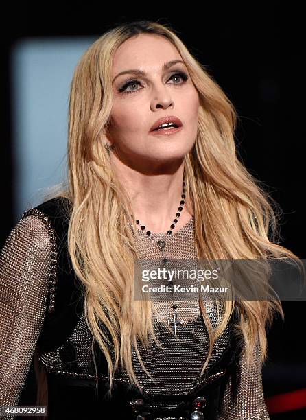 Singer Madonna speaks onstage during the 2015 iHeartRadio Music Awards which broadcasted live on NBC from The Shrine Auditorium on March 29, 2015 in...