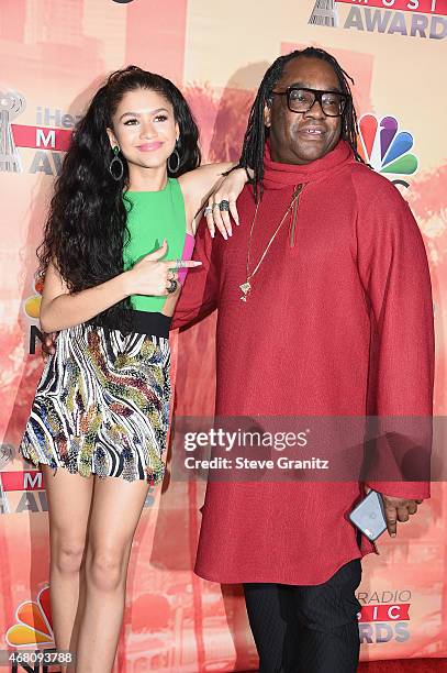 Actress Zendaya and Kazembe Ajamu Coleman pose in the press room during the 2015 iHeartRadio Music Awards which broadcasted live on NBC from The...