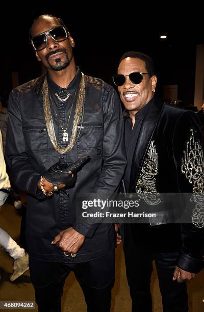 Rapper Snoop Dogg and musician Charlie Wilson attend the 2015 iHeartRadio Music Awards which broadcasted live on NBC from The Shrine Auditorium on...