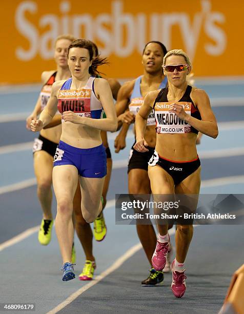 Laura Muir of Victoria Park on her way to winning the Womens 800m final during day 2 of the Sainsbury's British Athletics Indoor Championships at the...