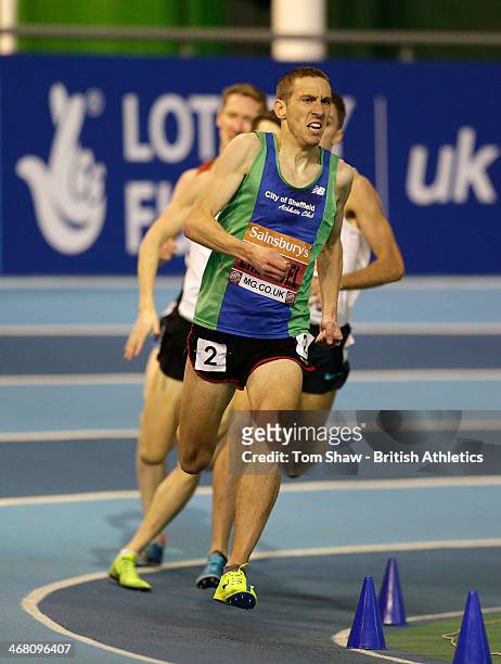 Lee Emanuel of Sheffield on his way to winning the mens 1500m during day 2 of the Sainsbury's British Athletics Indoor Championships at the England...