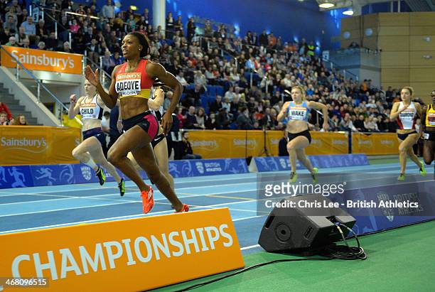Margaret Adeoye wins the Womens 400m Final during Day 2 of the Sainsbury's British Athletics Indoor Championships at the EIS on February 9, 2014 in...
