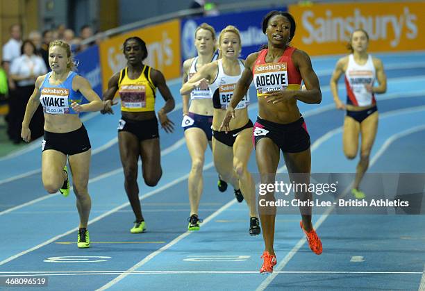 Margaret Adeoye wins the Womens 400m Final during Day 2 of the Sainsbury's British Athletics Indoor Championships at the EIS on February 9, 2014 in...