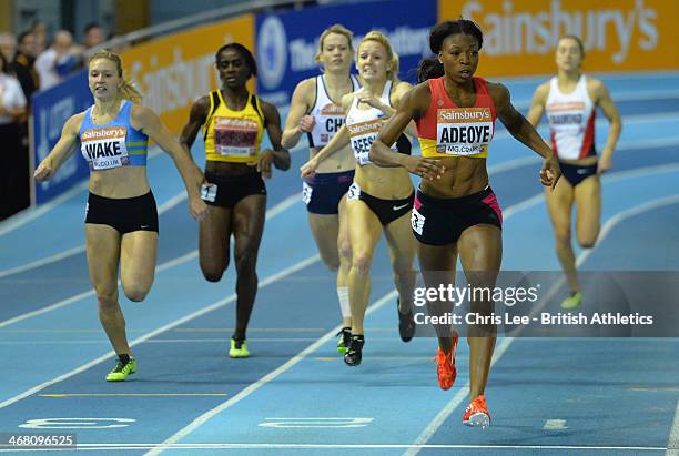 Margaret Adeoye wins the Womens 400m Final during Day 2 of the Sainsbury's British Athletics Indoor Championships at the EIS on February 9, 2014 in...