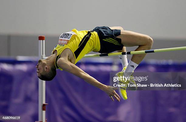 Robbie Grabarz of Newham in action on his way to winning the Mens High Jump during day 2 of the Sainsbury's British Athletics Indoor Championships at...