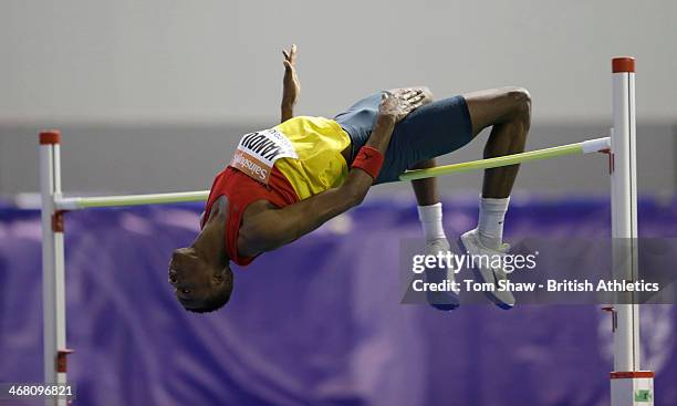 Chris Kandu of Enfield in action in the Mens High Jump during day 2 of the Sainsbury's British Athletics Indoor Championships at the England...