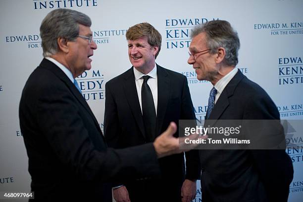 From left, former Sen. Trent Lott, R-Miss., former Rep. Patrick Kennedy, D-R.I., and former Sen. Tom Daschle, D-S.D., talk during a gala that was...