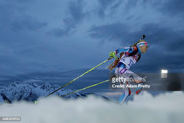 Gabriela Soukalova of Czech Republic competes in the Women's 7.5 km Sprint during day two of the Sochi 2014 Winter Olympics at Laura Cross-country...