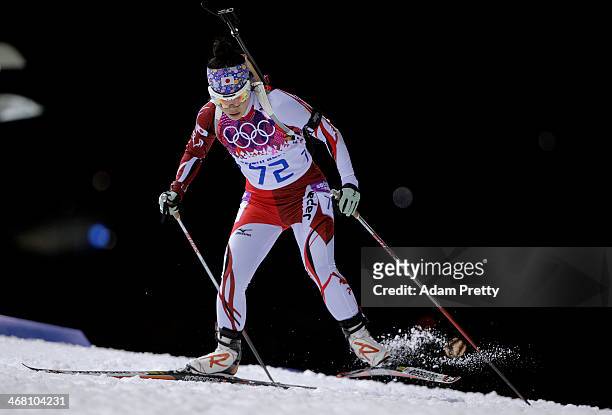 Yuki Nakajima of Japan competes in the Women's 7.5 km Sprint during day two of the Sochi 2014 Winter Olympics at Laura Cross-country Ski & Biathlon...
