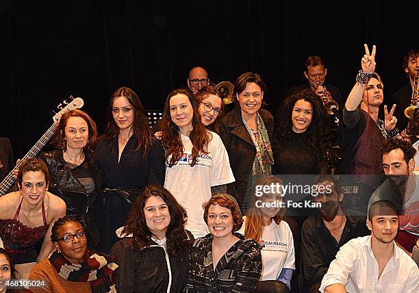 Lea Castel, Gevrise Emane, Laurence Ligier, Sabrina Ouazani, MikelangeloLoconte and ENACR young artists attend the Concert Cirque In Benefit Of...