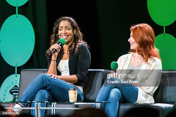 Actresses Gina Torres and Jewel Staite appear at Emerald City Comicon on March 29, 2015 in Seattle, Washington.