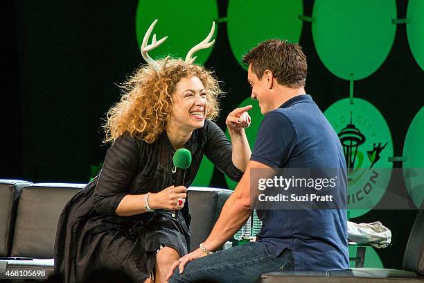 Actress Alex Kingston and actor John Barrowman appear at Emerald City Comicon on March 29, 2015 in Seattle, Washington.