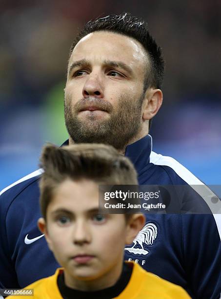 Mathieu Valbuena of France poses prior to the international friendly match between France and Brazil at Stade de France on March 26, 2015 in...