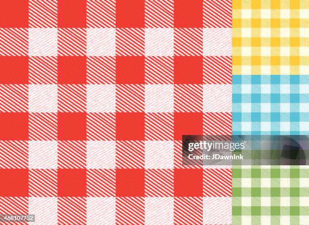 illustrazioni stock, clip art, cartoni animati e icone di tendenza di controllato sfondo di panno di tabella primavera pattern impostato con texture - tovaglia