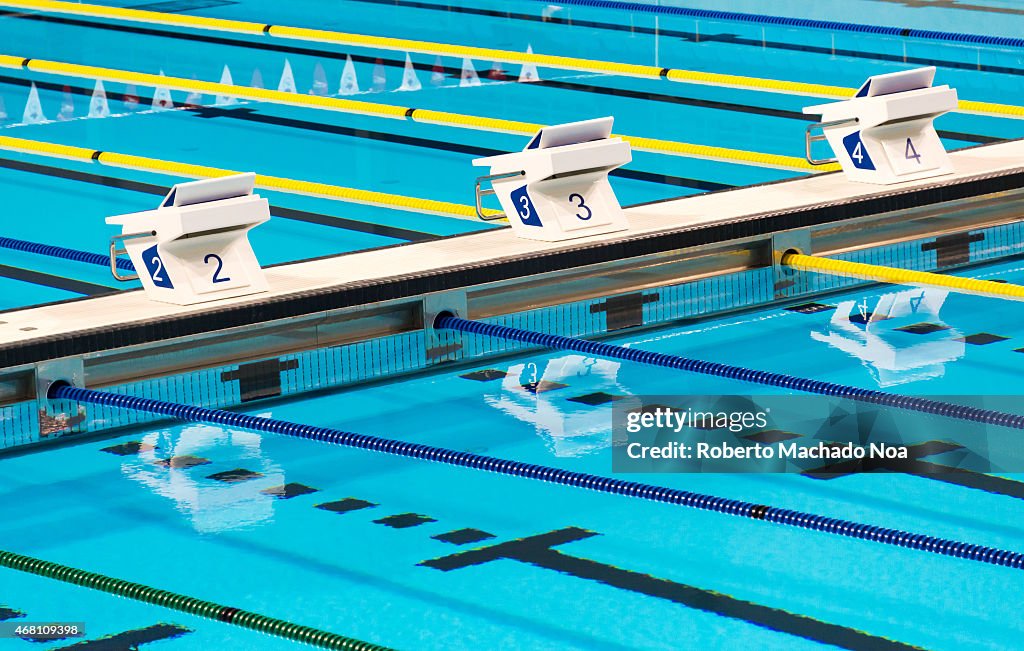 Beautiful Olympic sport competition swimming pool lanes in a...