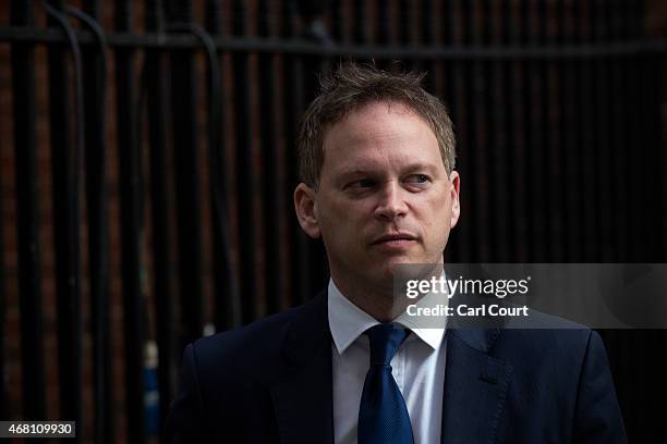 Conservative Party Chairman Grant Shapps walks through Downing Street on March 30, 2015 in London, England. Campaigning in what is predicted to be...