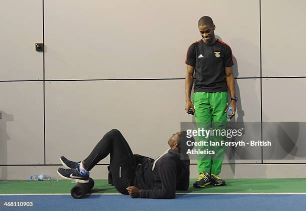Athletes warm up and prepare for events at the Sainsbury's British Athletics Indoor Championships on February 9, 2014 in Sheffield, England.
