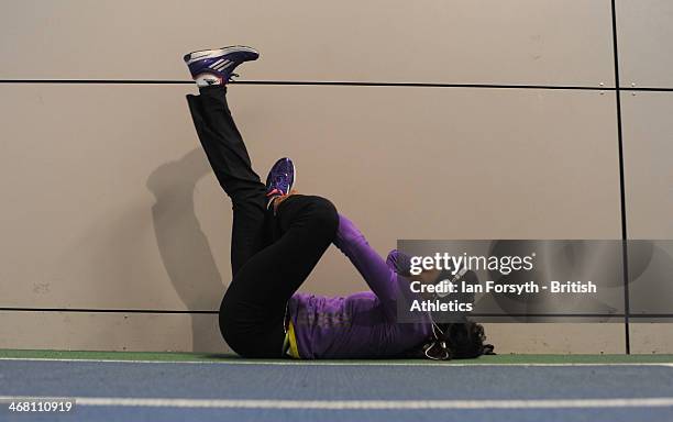 Athletes warm up and prepare for events at the Sainsbury's British Athletics Indoor Championships on February 9, 2014 in Sheffield, England.