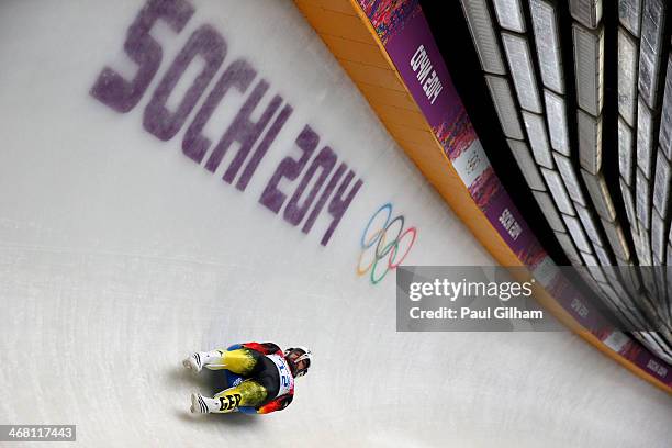 Andi Langenhan of Germany competes during the Men's Luge Singles on Day 2 of the Sochi 2014 Winter Olympics at Sliding Center Sanki on February 9,...