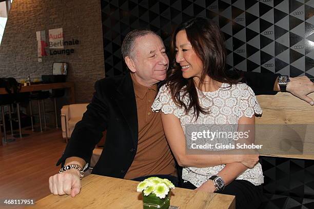 Jean Todt and Michelle Yeoh attend the AUDI Lounge at the Marlene Dietrich Platz during day 4 of the Berlinale International Film Festival on on...