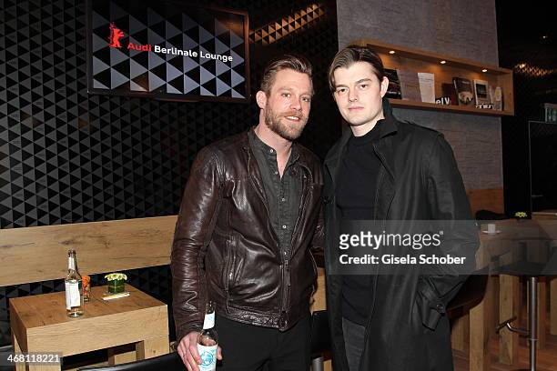 Ken Duken and Sam Riley attend the AUDI Lounge at the Marlene Dietrich Platz during day 4 of the Berlinale International Film Festival on on February...