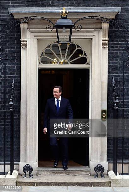 British Prime Minister David Cameron leaves Downing Street for Buckingham Palace on March 30, 2015 in London, England. Campaigning in what is...