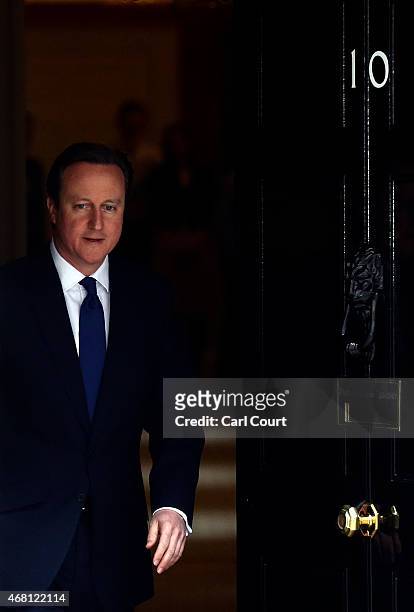 British Prime Minister David Cameron leaves Downing Street for Buckingham Palace on March 30, 2015 in London, England. Campaigning in what is...