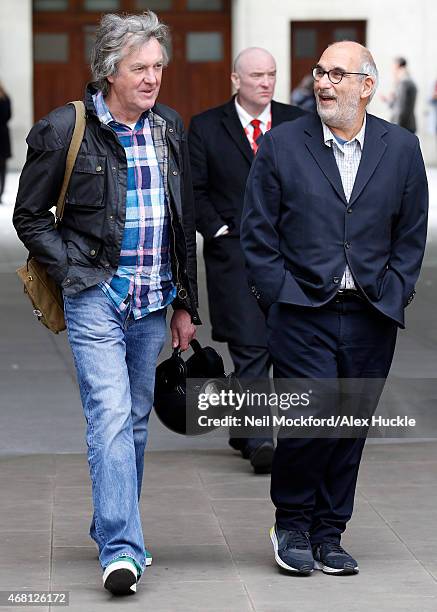 James May and Alan Yentob seen at the BBC, Portland Place on March 30, 2015 in London, England.