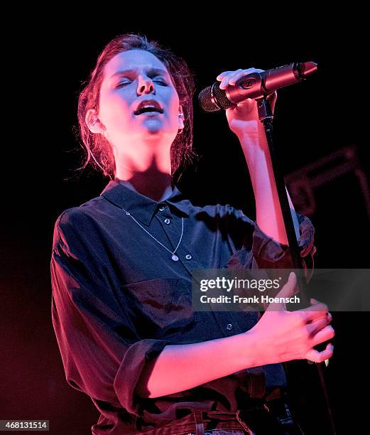 Singer Eva Briegel of the German band Juli performs live during a concert at the C-Club on March 27, 2015 in Berlin, Germany.