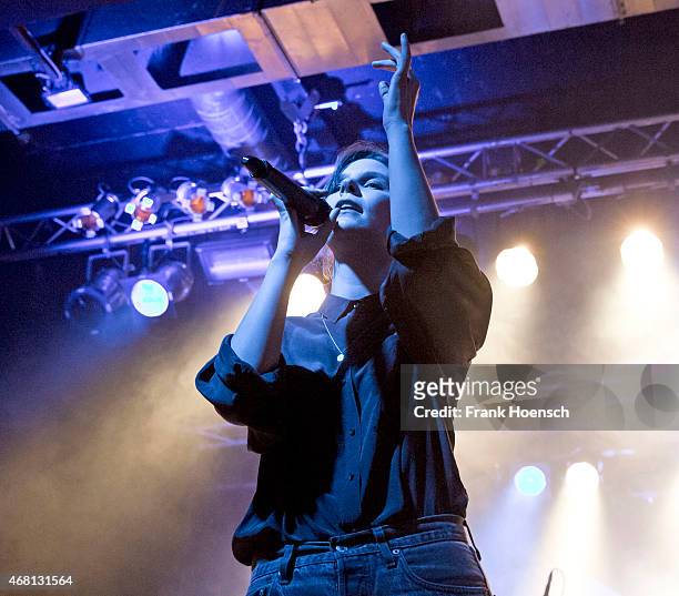Singer Eva Briegel of the German band Juli performs live during a concert at the C-Club on March 27, 2015 in Berlin, Germany.