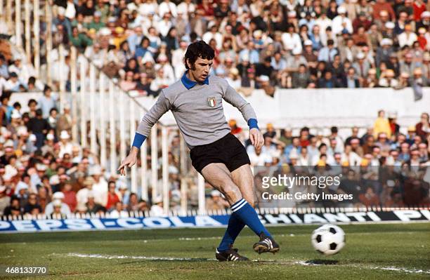 Italy Goalkeeper Dino Zoff in action during an International match circa 1976, Zoff won over 100 full caps and is the oldest player ever to have won...