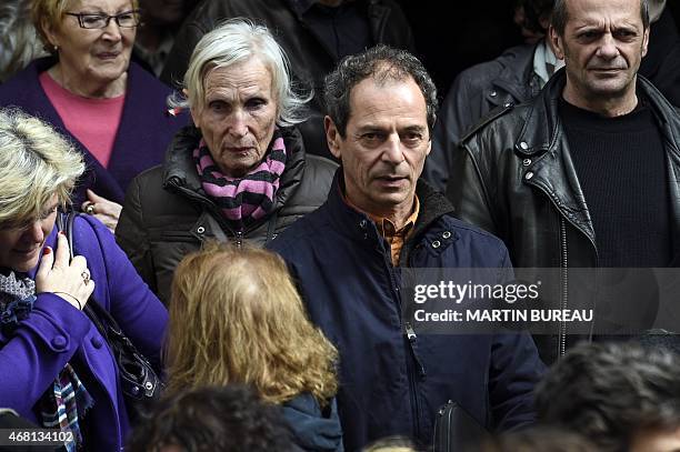 French yachtsman Marc Guillemot leaves Saint-Severin church after the funeral of French sailor Florence Arthaud, on March 30, 2015 in Paris. The...
