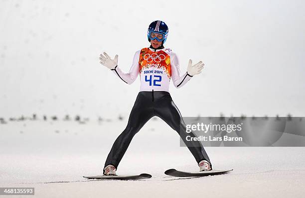 Thomas Diethart of Austria lands his jump during the Men's Normal Hill Individual first round on day 2 of the Sochi 2014 Winter Olympics at the...