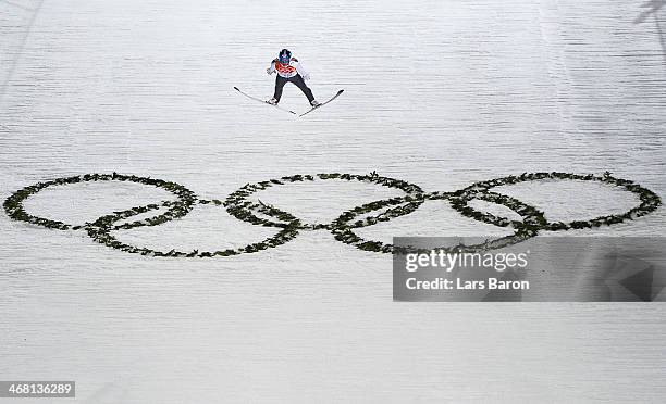 Thomas Diethart of Austria lands his jump during the Men's Normal Hill Individual Final on day 2 of the Sochi 2014 Winter Olympics at the RusSki...