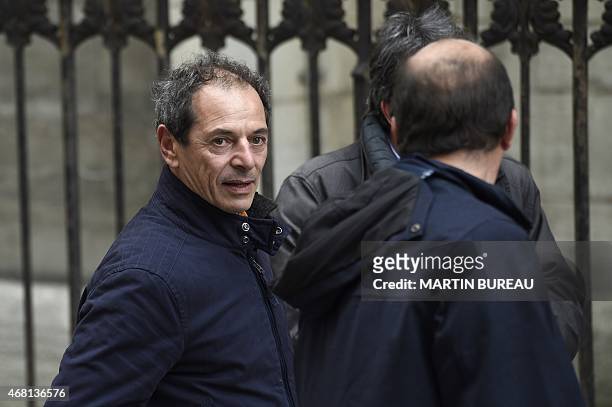 French sailor Marc Guillemot arrives at Saint-Severin church to attend the funeral of French sailor Florence Arthaud, on March 30, 2015 in Paris. The...