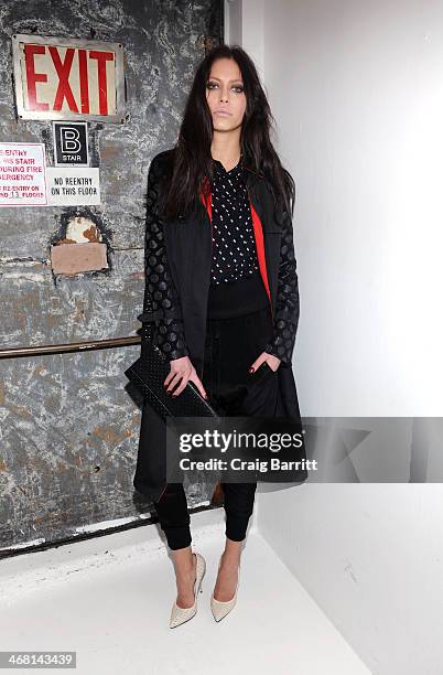 Model poses at the Love By Diego Binetti fall 2014 presentation at The Designer's Loft on February 9, 2014 in New York City.