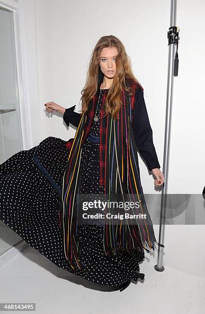 Model poses at the Love By Diego Binetti fall 2014 presentation at The Designer's Loft on February 9, 2014 in New York City.