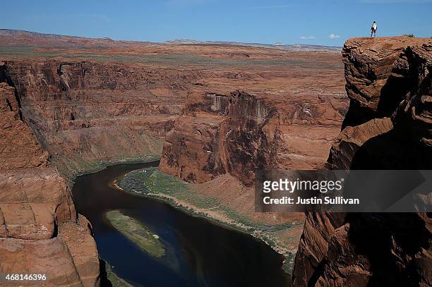 The Colorado River wraps around Horseshoe Bend on March 30, 2015 in Page, Arizona. As severe drought grips parts of the Western United States, a...