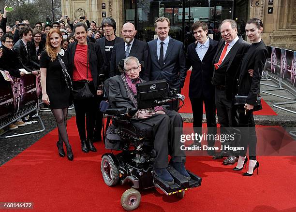 Jessica Chastain, Emma Thomas, Prof Brian Cox, Dr Kip Thorne, Prof Stephen Hawking, Christopher Nolan, Jake Zimmer, Hans Zimmer and Zoe Zimmer attend...